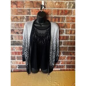 Alfred Dunner Silver Black Long Sleeve Sweater Top Women's Size: PXL